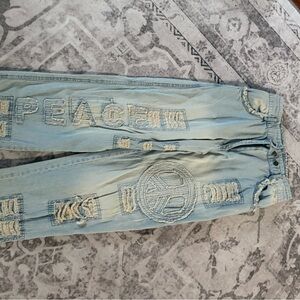 Light Blue Peace Embroidered Women's Pants